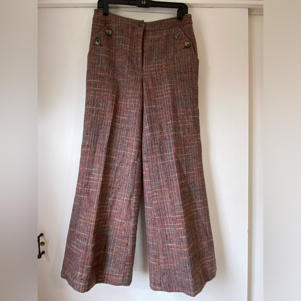 Wide Leg Cartonnier Anthropologie Brown Wool Plaid - size 6